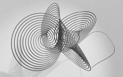 金属丝 数学 黑色的 灰色的 分形 3D 渲染 螺旋 抽象的