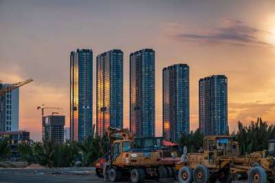 建造 建筑学 车辆 日落 西贡 越南 下午