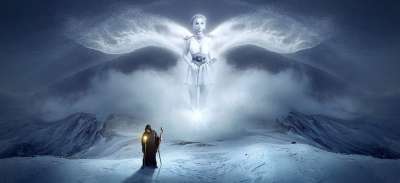 幻想 天使 白色的 山 雪 男人 光 翅膀 极好的 神秘