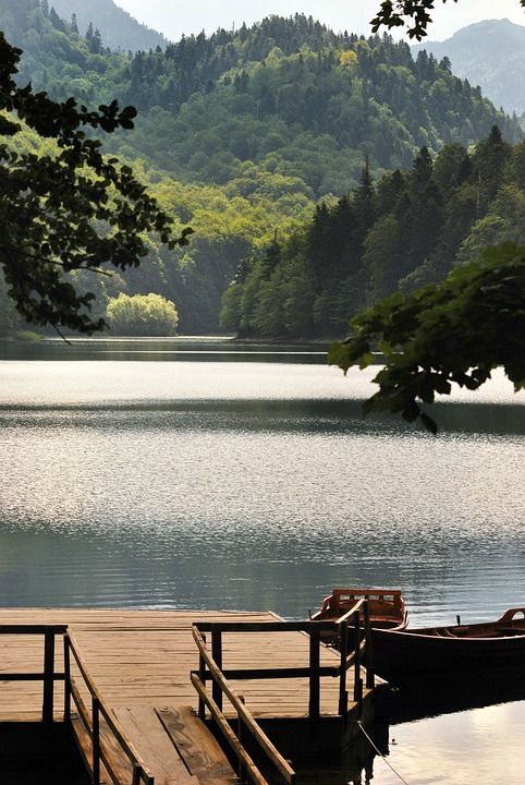 湖 码头 山 森林 自然 景观 水 天空 云 河 生态