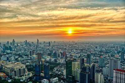 景观 市中心 摩天大楼 泰国 曼谷 日落 地标 太阳 云 建造