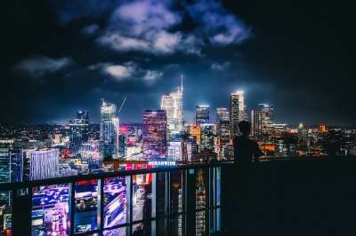 洛杉矶 加利福尼亚州 摩天大楼 建筑物 夜晚 晚上 灯 看法