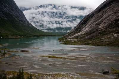 峡湾 山 自然 斯堪的纳维亚 挪威 风景 景观 多云的 多雾路段
