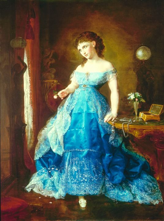 女士 灰姑娘 Ballgown 裙子 蓝色的 漂亮 绘画 优质的