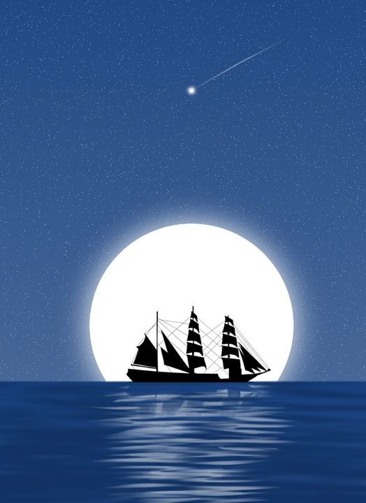 船 轮廓 月亮 蜡烛 图 海 地平线 亲爱的 星级 流星