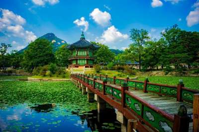 景福宫 寺庙 韩国 地标 历史性 池塘 山 景观 景点 旅游