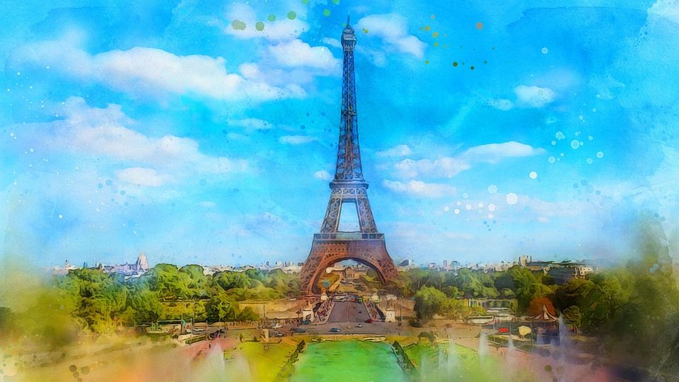 巴黎, 埃菲尔铁塔, 地标, 景观, 水彩, 旅游景点, 旅行, 绘画, 结构