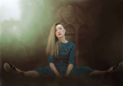 幻想 黑暗的 哥特 科幻 窗户 触手 薄雾 女士 女孩 年轻