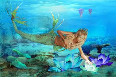 水下世界 美人鱼 幻想 海 洋底 女性 特点 数字艺术 数码绘画