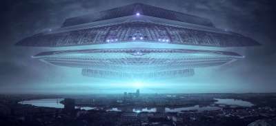 幻想 不明飞行物 飞船 未来 城市 巨大 外星人 未来派 抵达