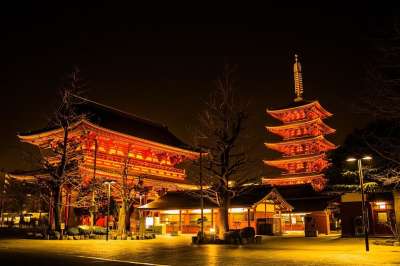 日本 寺 夜晚 浅草寺 观光 旅游景点 游客 光 浅草 黑暗