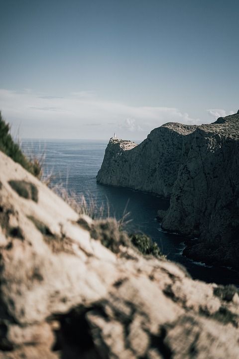 灯塔 塔 悬崖 山 海 海洋 马略卡岛 西班牙 水 旅行