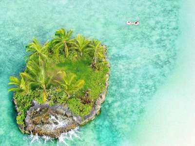 小的 岛 火奴鲁鲁 夏威夷 海 海滩 蓝色的 绿色 水