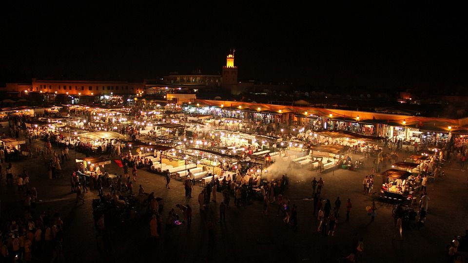 摩洛哥, 马拉喀什, 夜晚, 广场, 城市, 旅游景点, 旅游目的地, 中心