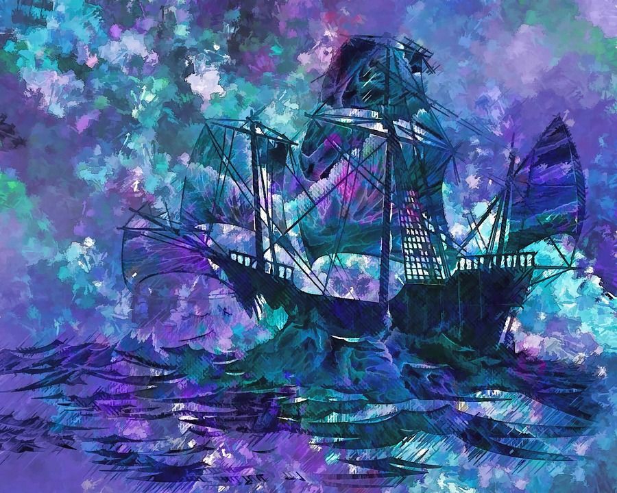 抽象, 船, 水景, 海洋, 装饰, 数字艺术, 数字绘画, 艺术, 艺术品