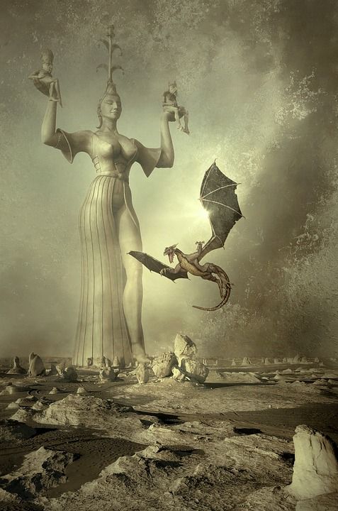 幻想 封面 景观 石沙漠 雕像 龙 神秘 情绪 气氛 作曲
