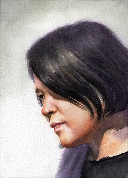 肖像水彩 水彩 艺术 艺术品 工作 亚洲人 女孩 儿童 绘画