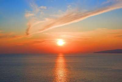 太阳 海 日落 海滩 假日 性质 落山的太阳 橙色