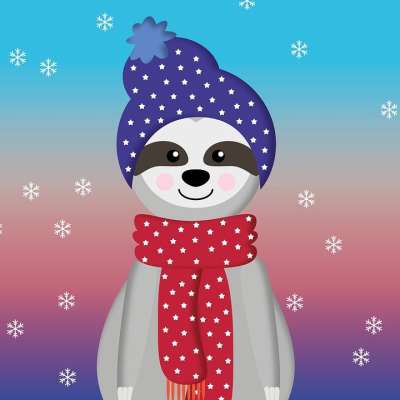 树懒 冬天 圣诞节 雪 寒冷的 漫画