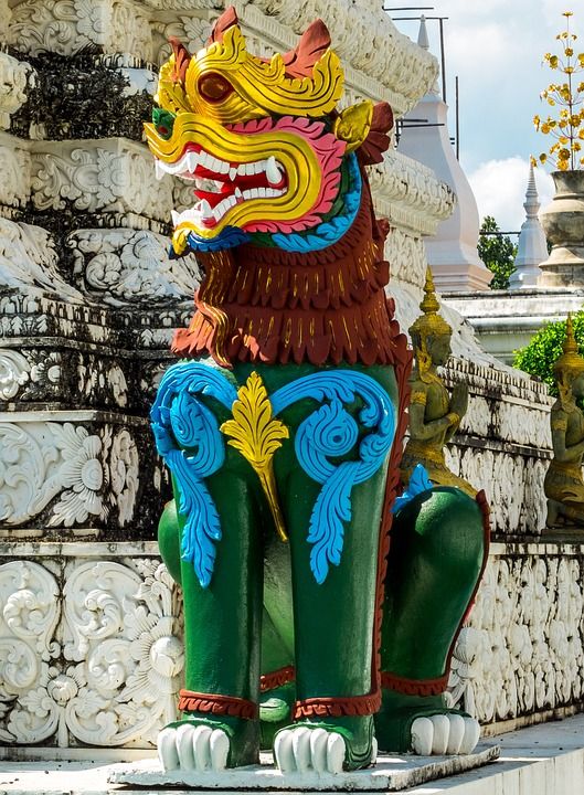 石像 雕塑 狮子 寺复杂 寺庙 泰国北部