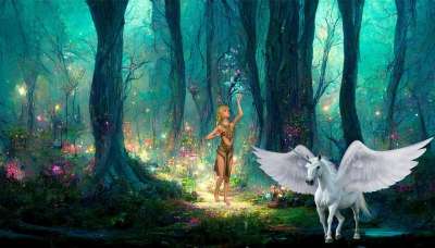 幻想 精灵 飞马座 背景 森林 神秘 女孩 树木 神奇 灯