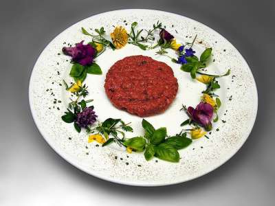 起动机 鞑靼 刨肉 碎的肉 牛肉 肉 花 花开 碎 ' 肉