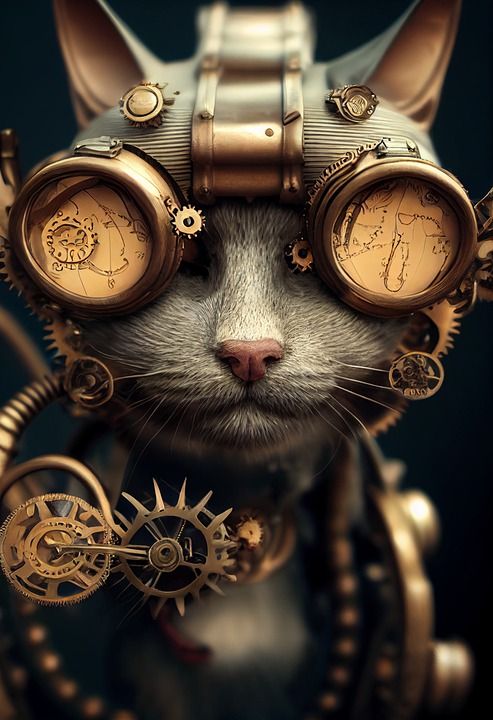 蒸汽朋克 猫 动物 生物 幻想 模组 齿轮 机器 古董