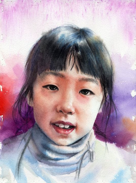 肖像 人物画 肖像水彩 脸 绘画 水彩 白俊升 女孩 儿童