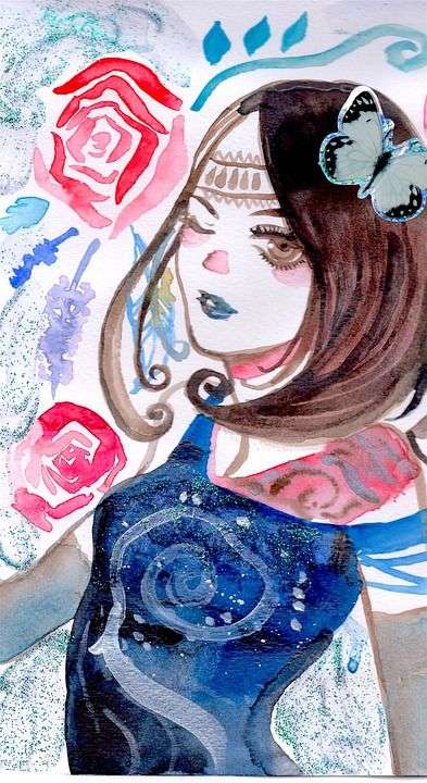 美丽 漫画 吸引人的 女性 女性气质 女孩 发型 化妆 化妆品