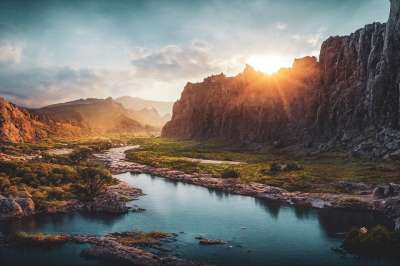 生成的Ai 景观 性质 日落 水 河 湖 山