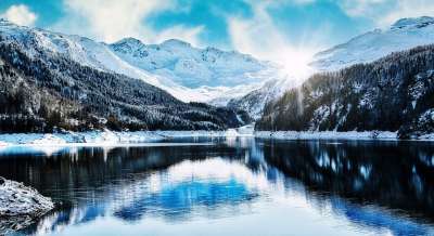 山 水库 雪 阿尔卑斯山 湖 瑞士 日落 景观 冬天 自然