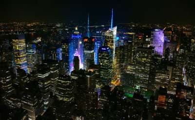 纽约 夜晚 曼哈顿 美国 摩天大楼 建筑物 建筑 视图 全景图