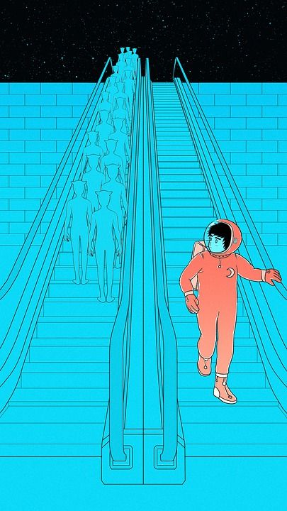 绘画 创造力 宇航员 方向 宇宙 夜空 楼梯 电梯 人群 趋势