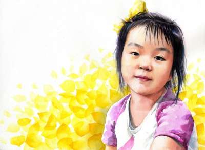 肖像水彩 水彩 艺术 艺术品 工作 亚洲人 绘画 肖像 儿童