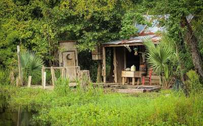 卡津小屋 印第安文化 河口 河口小屋 路易斯安那州 沼泽 湿地