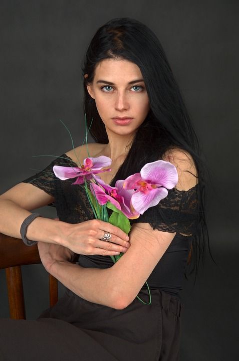 女士 花 兰花 模型 美丽 女性 绘画 肖像