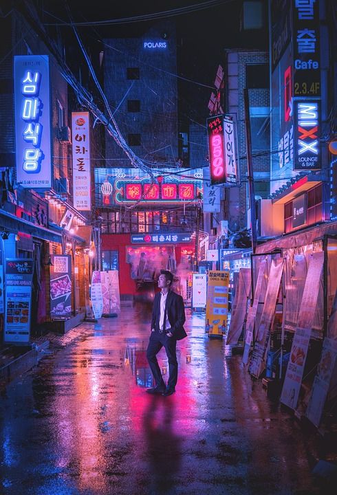 汉城 赛博朋克 氖 夜晚 城市的 城市 灯 旅行 辉光 摄影