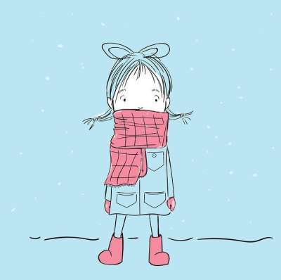 女孩 雪 围巾 冬天 可爱的 快乐的 人们 卡通片 特点 年轻
