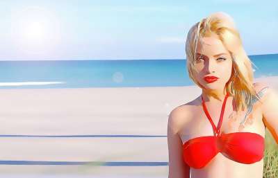 女士 比基尼 绘画 水 性感的 夏天 海 女性 海洋 假期