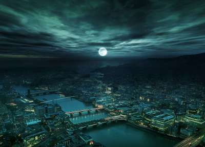 城市 山 海 月亮 云 夜晚 天空 建筑物 灯 城市的灯光