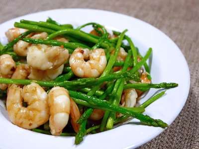 芦笋 蔬菜 健康 一顿饭 绿色 油炸 对虾 烹饪 食物