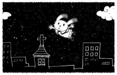 童话故事 夜晚 城市 天空 兔子 航班 睡觉 梦 孩子们 绘画