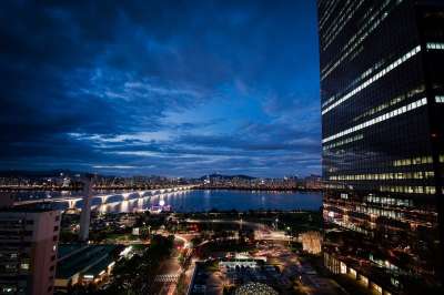 汉城 城市 摩天大楼 河 建筑物 汝矣岛 天空 云 韩国 汉江