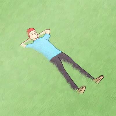 男人 说谎 草 睡眠 休息 卡通片 画画 漫画 创造力 想象力
