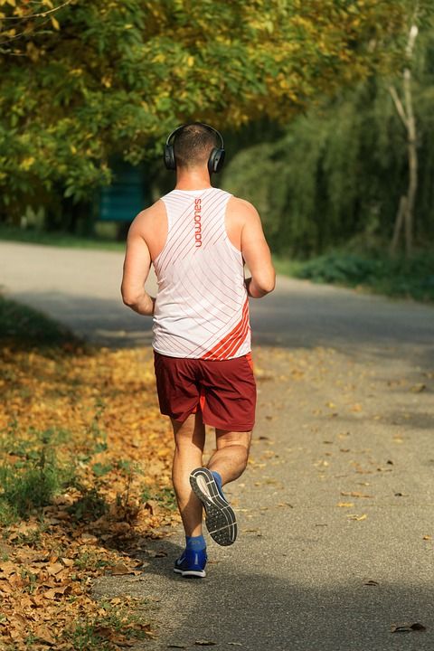 男人 跑步 户外 运动的 锻炼 健康 路 公园 秋天 树叶