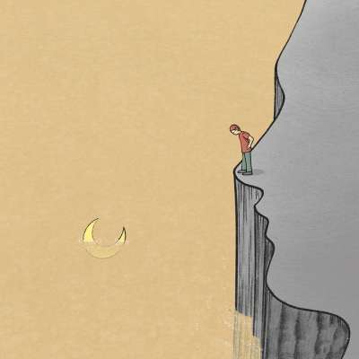 悬崖 人类 卡通片 月亮 沉 绘画 幻想 创造力 艺术