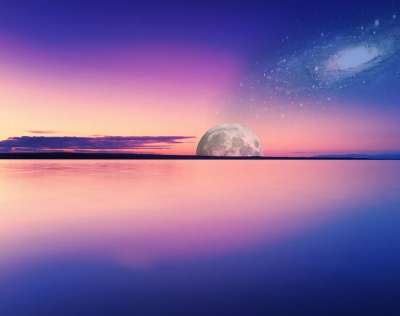 海洋 星系 空间 天空 蓝色的 夜晚 月亮 数字艺术 景观