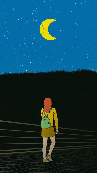 创造力 思维 绘画 女孩 月亮 步行 背部