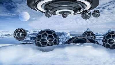 作曲 冰球 3D 渲染 未来派 未来 景观 冰淇淋 水 冰景观