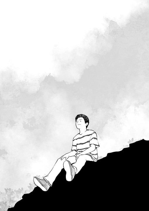 照明 想象力 创造力 画画 绘画 黑和白 男孩 天空 云